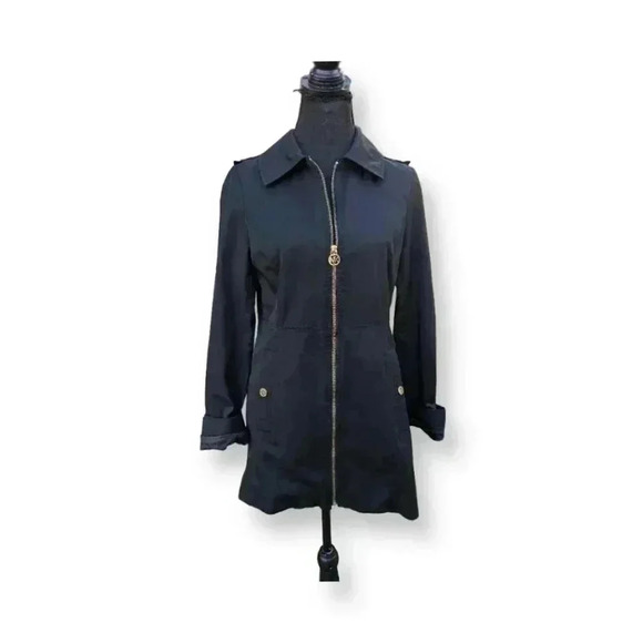 Michael Kors Women's Black w/ Gold Logo Full Zip-up Lightweight Jacket Size XS - Picture 2 of 7